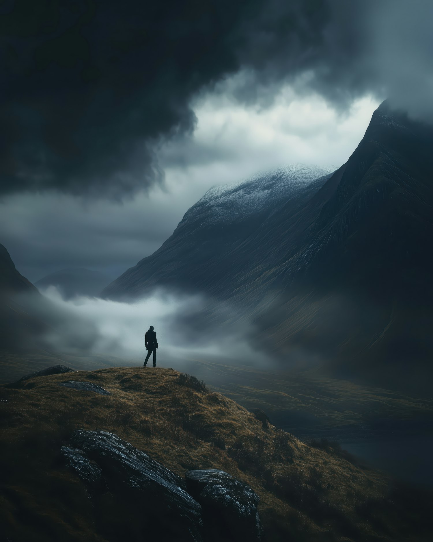 Solitary Figure in Mountain Landscape