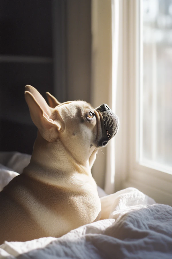 French Bulldog Gazing Out of Window
