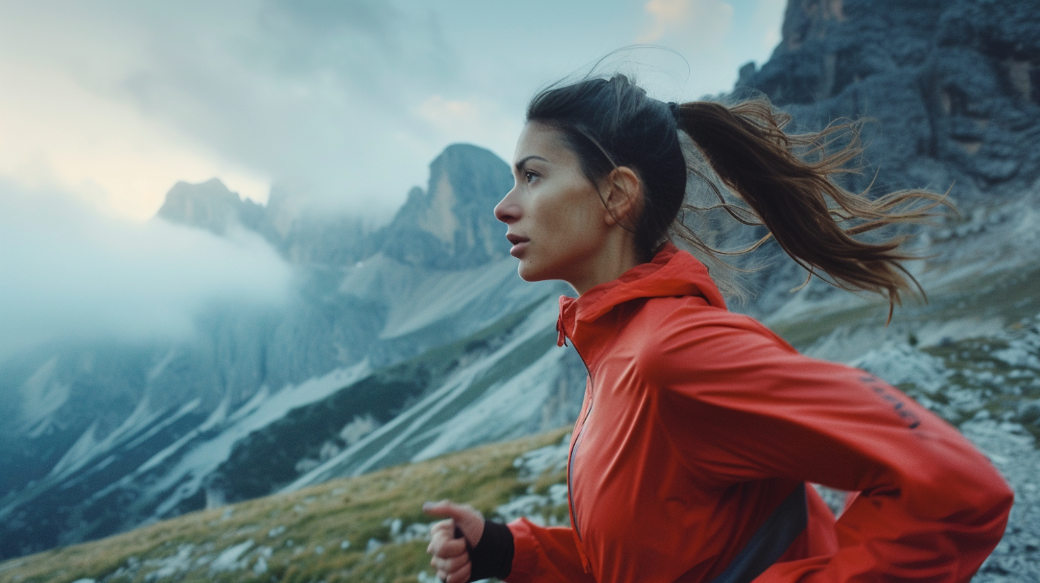 Woman Running in Mountainous Area