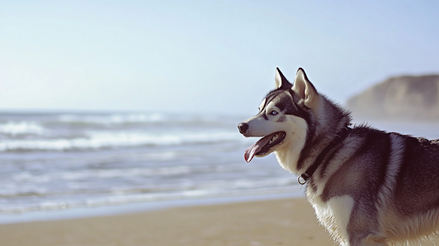 Siberian Husky on Beach