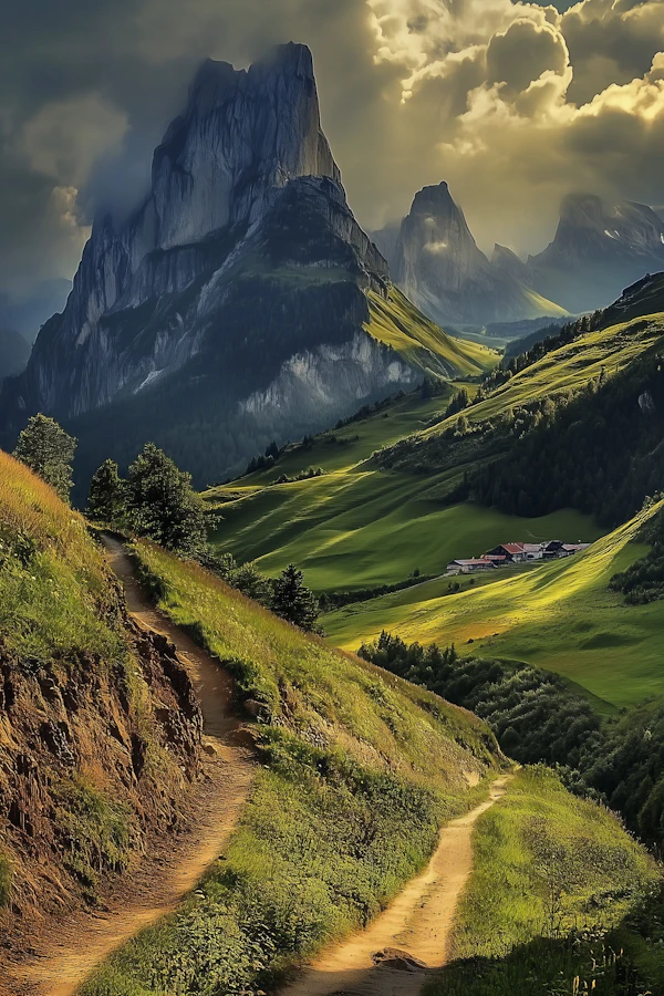 Mountainous Landscape with Jagged Peak