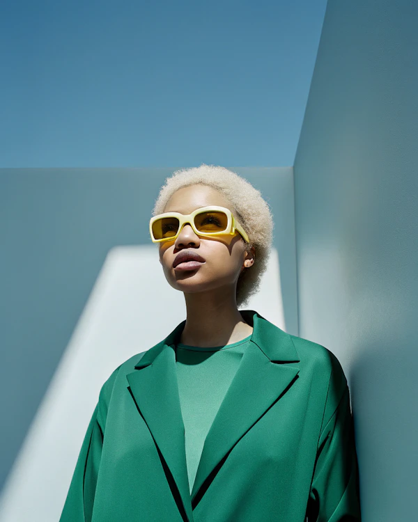 Vibrant Green Outfit with Yellow Sunglasses