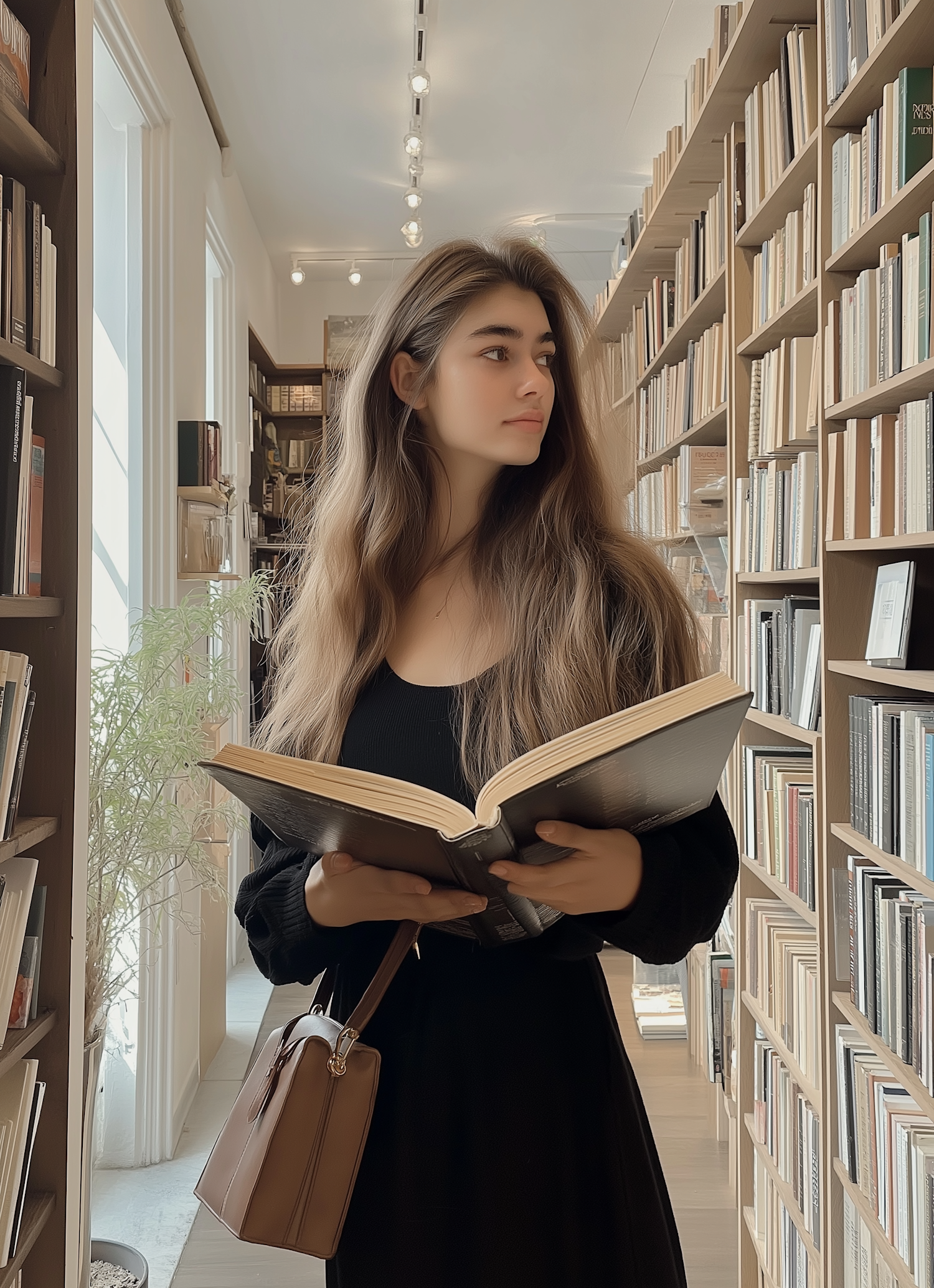 Woman Reading in Library