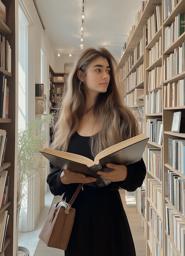 Woman Reading in Library