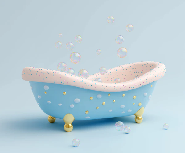 Whimsical Stylized Bathtub with Bubbles