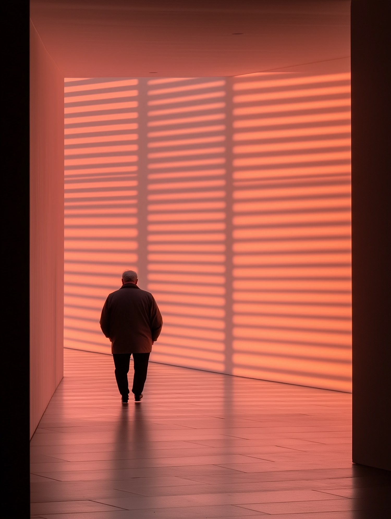 Solitary Figure in Warm Corridor