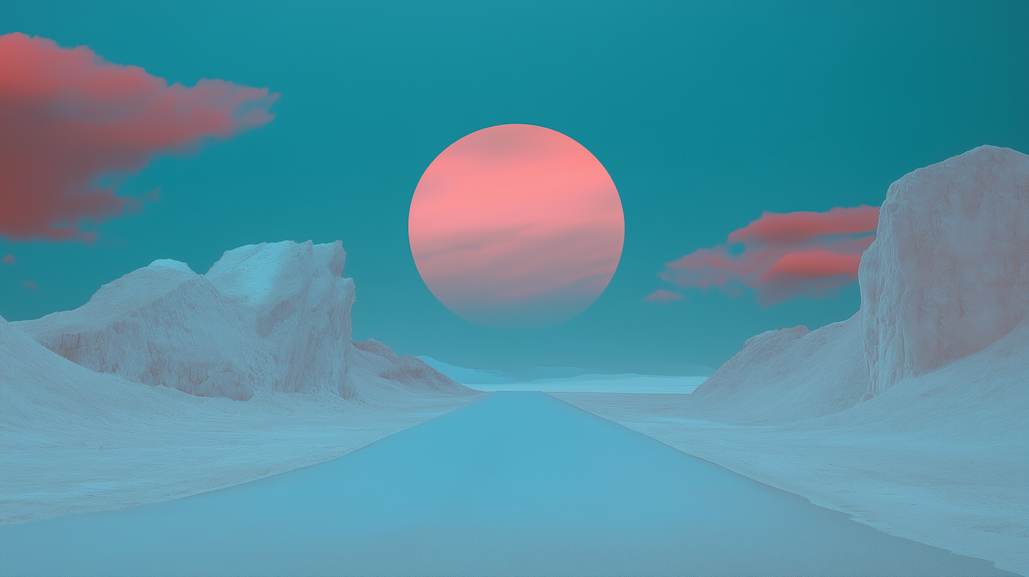 Surreal Landscape with Radiant Red Sun