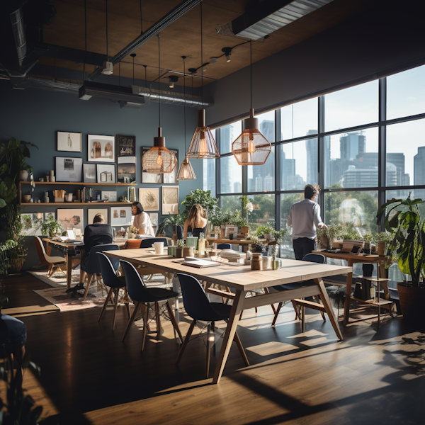 Sunny Modern Workspace with City View