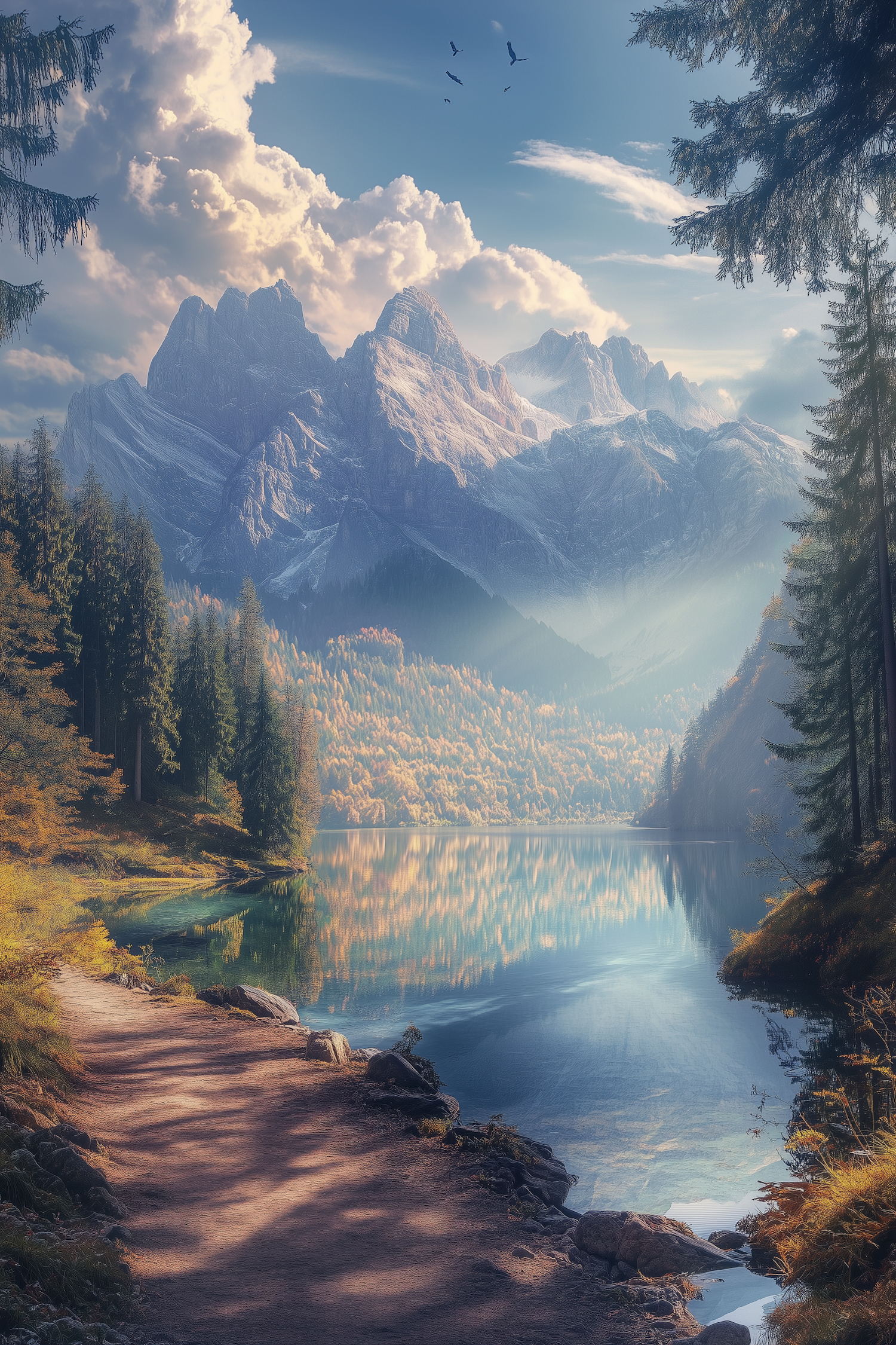 Serene Landscape with Lake and Mountains