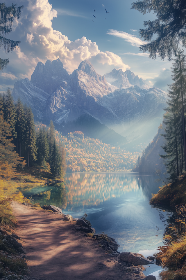 Serene Landscape with Lake and Mountains