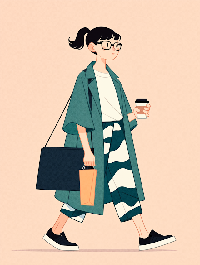 Young Woman with Coffee and Shopping Bags