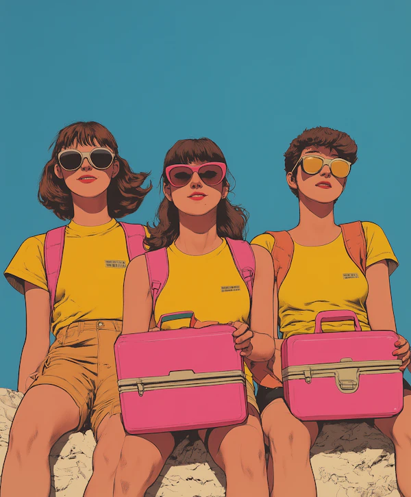 Three Individuals in Coordinated Outfits