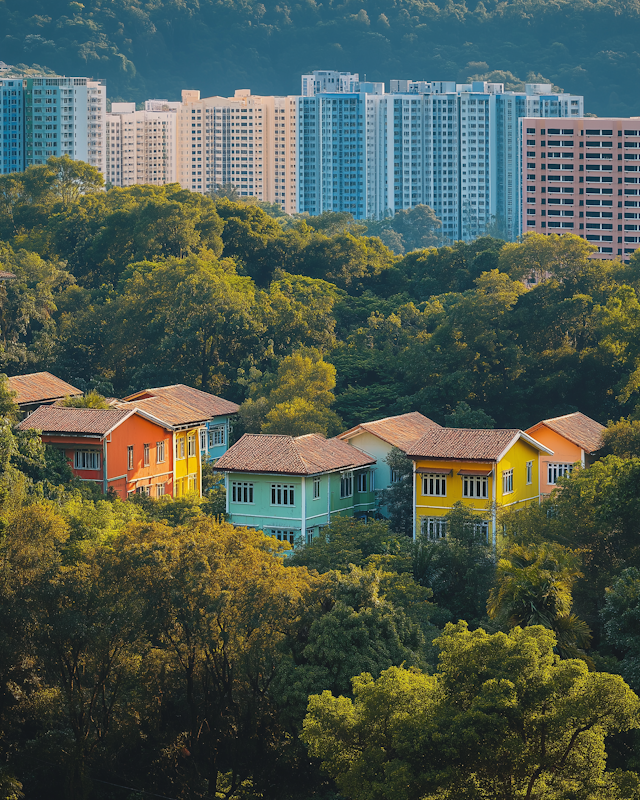 Colorful Houses and Modern High-Rises