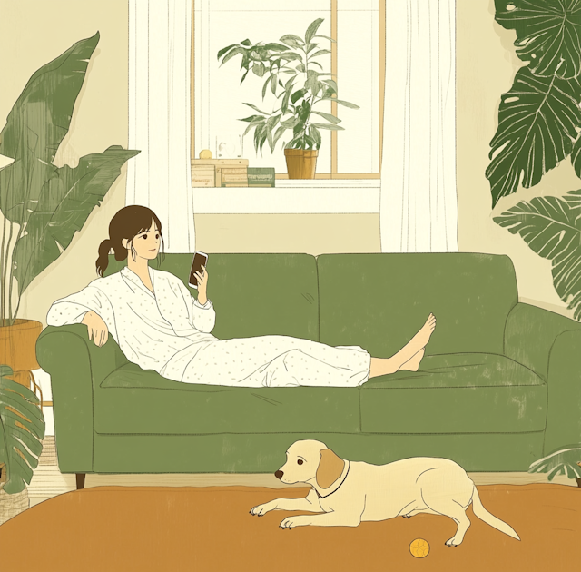 Serene Indoor Scene with Woman and Dog