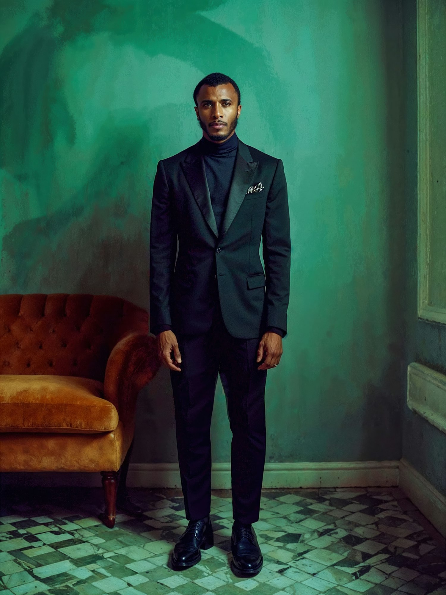 Man in Sophisticated Attire in Vintage Room