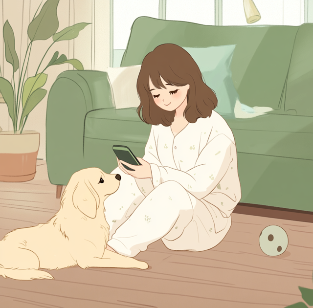 Woman and Dog in Cozy Home