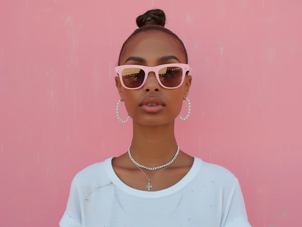 Stylish Young Woman in Pink Backdrop
