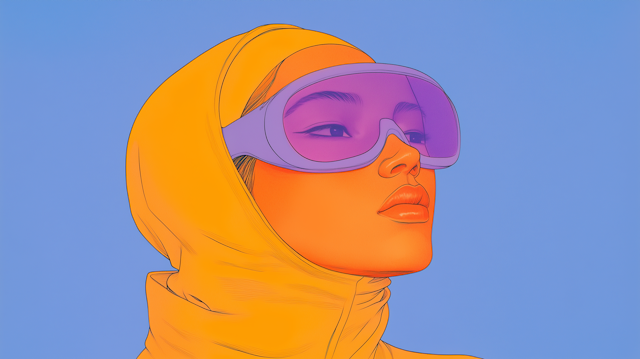 Stylized Portrait with Orange Hood and Purple Goggles