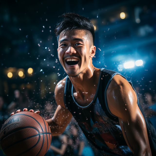 Energetic Asian Basketball Player in Action