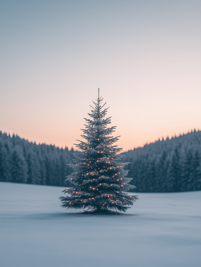 Solitary Snow-Covered Evergreen