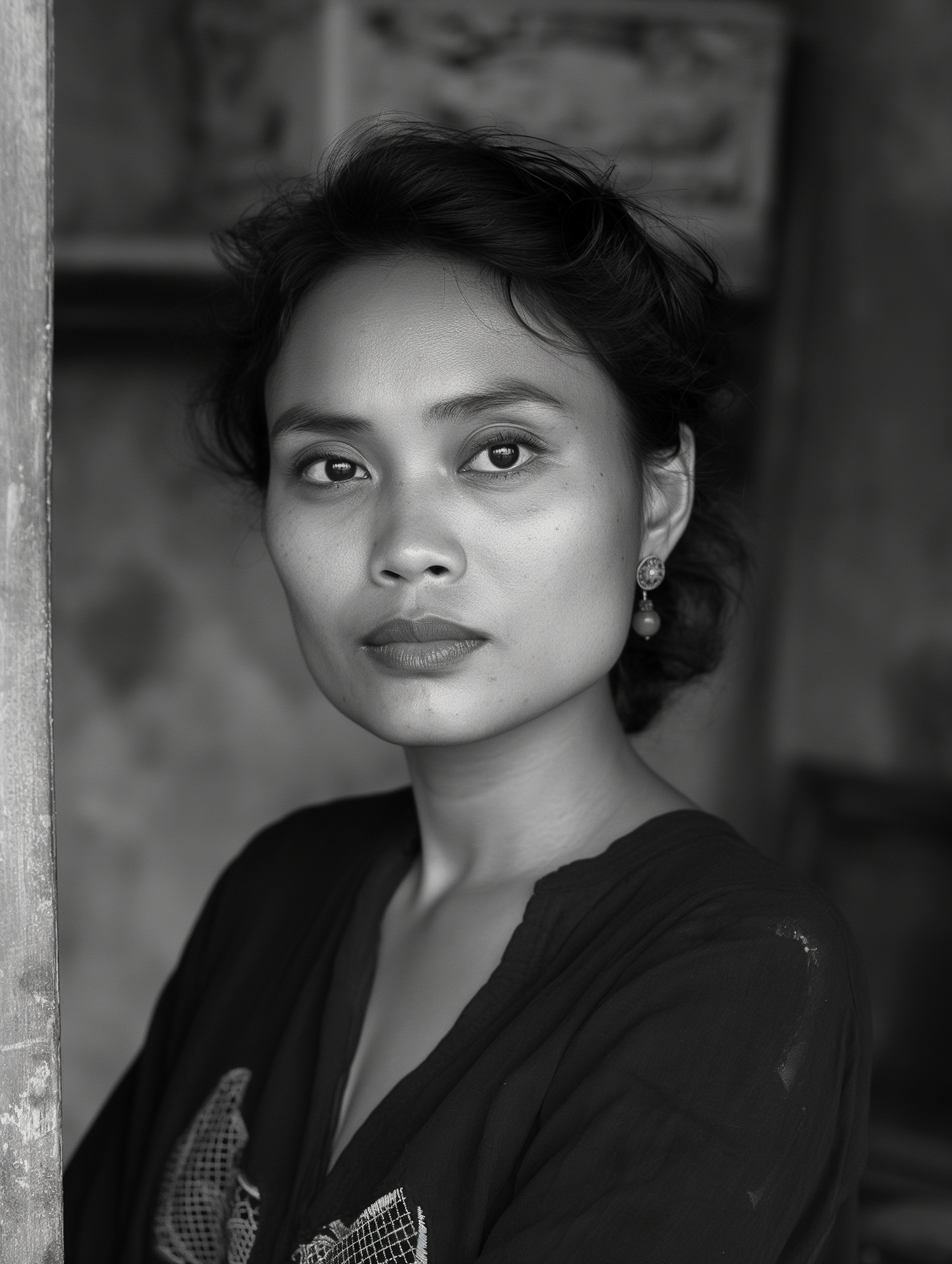 Southeast Asian Woman Portrait in Black and White