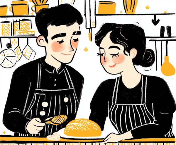 Intimate Kitchen Scene Illustration