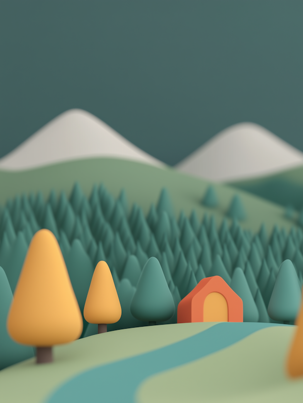 Stylized Landscape with Orange House