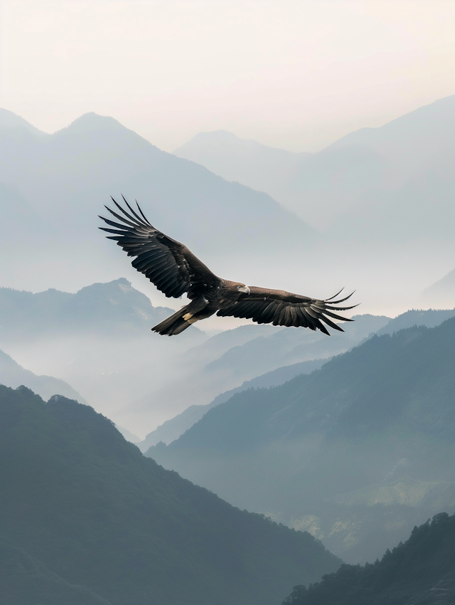 Soaring Eagle Over Mountain Ridges