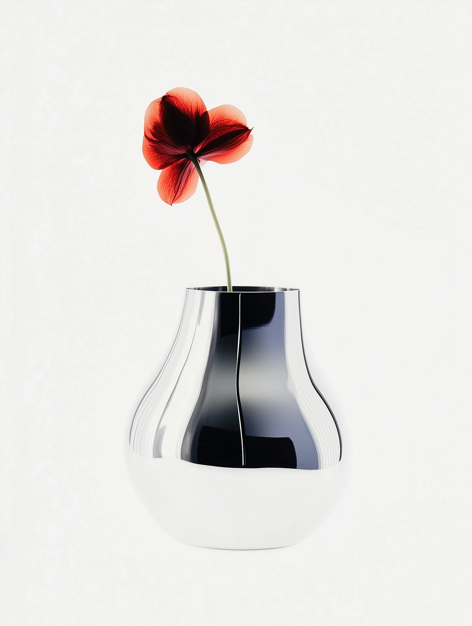 Red Flower in Silver Vase