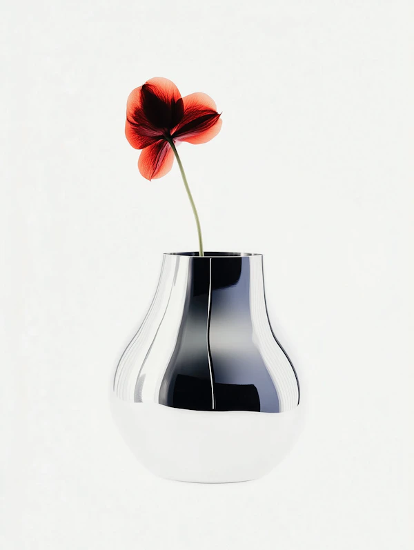 Red Flower in Silver Vase