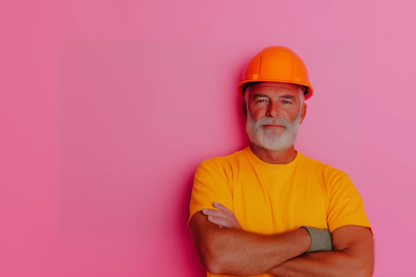 Man in Hard Hat Against Pink Background