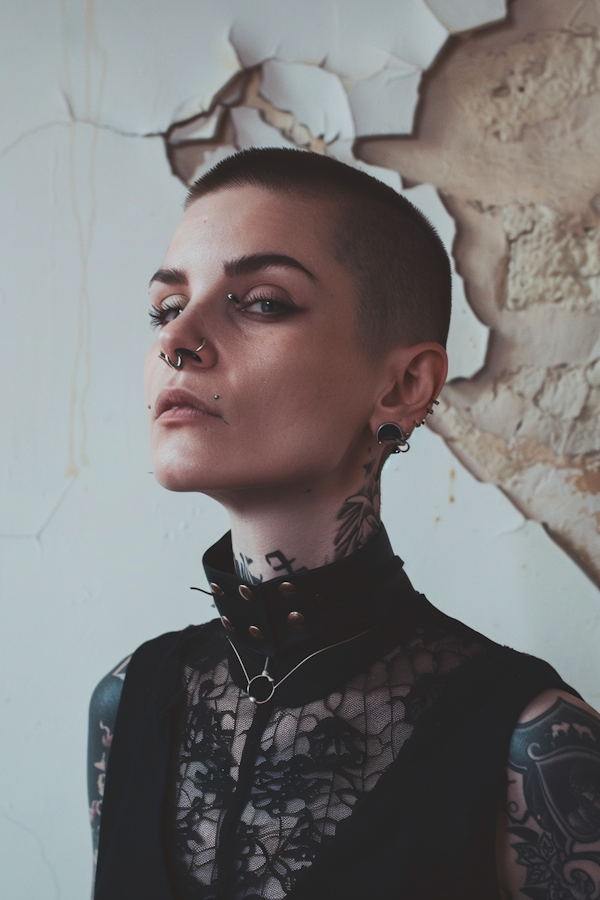 Portrait of a Tattooed Woman with Piercings