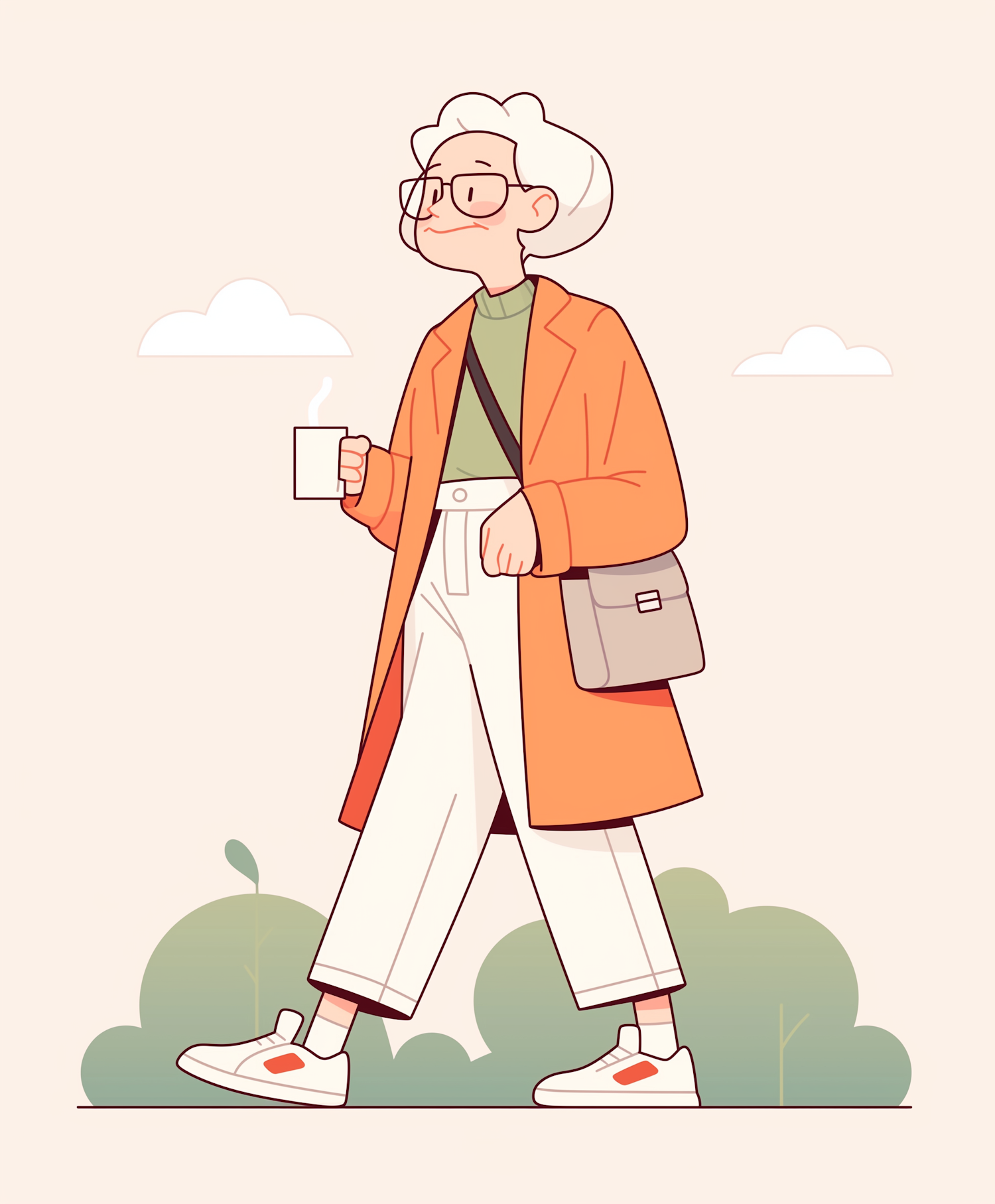 Elderly Person in Stylish Orange Coat