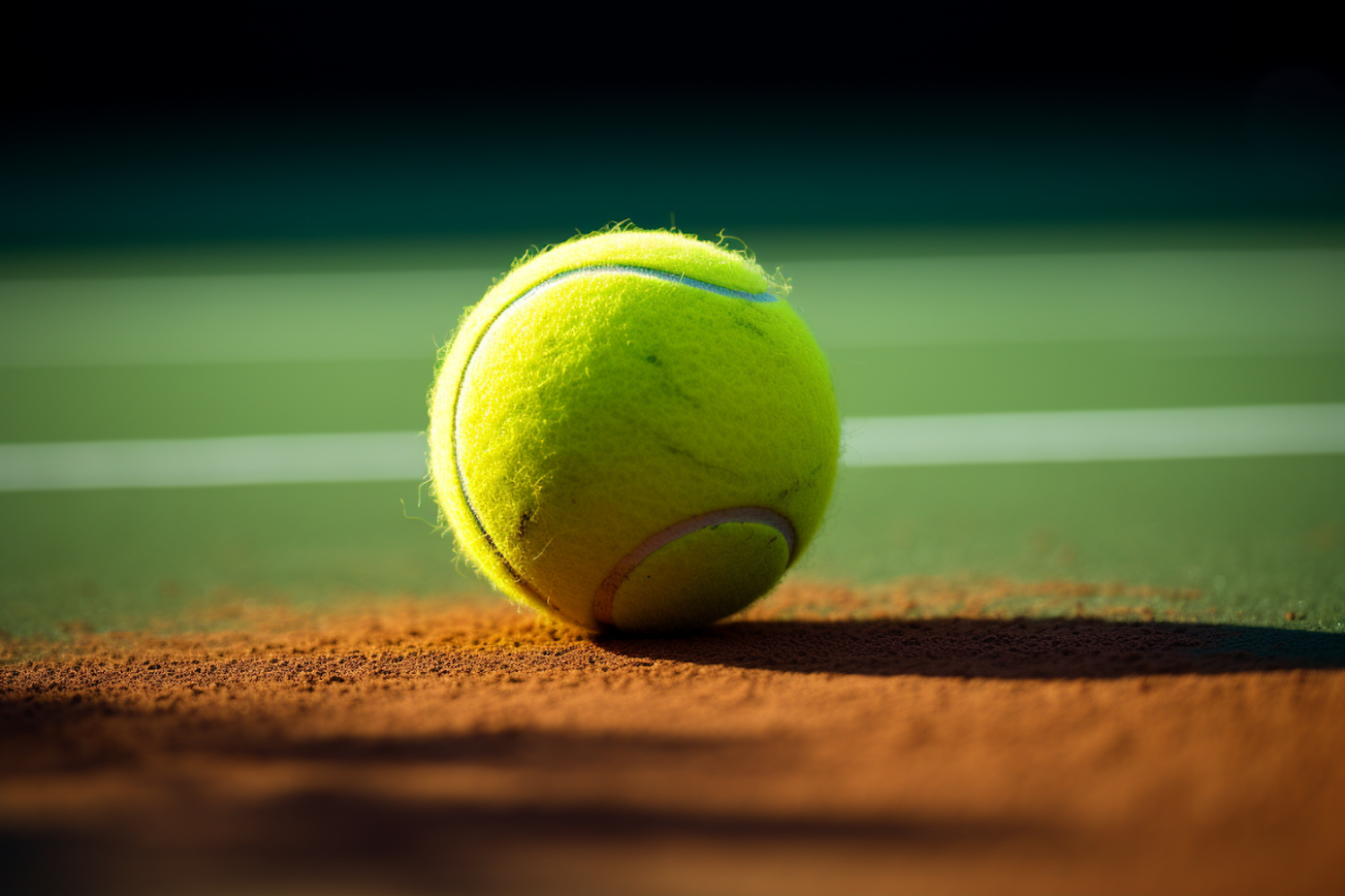 Sunlit Tennis Ball on Clay Court