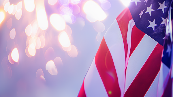 Patriotic American Flag with Sparkling Bokeh Background