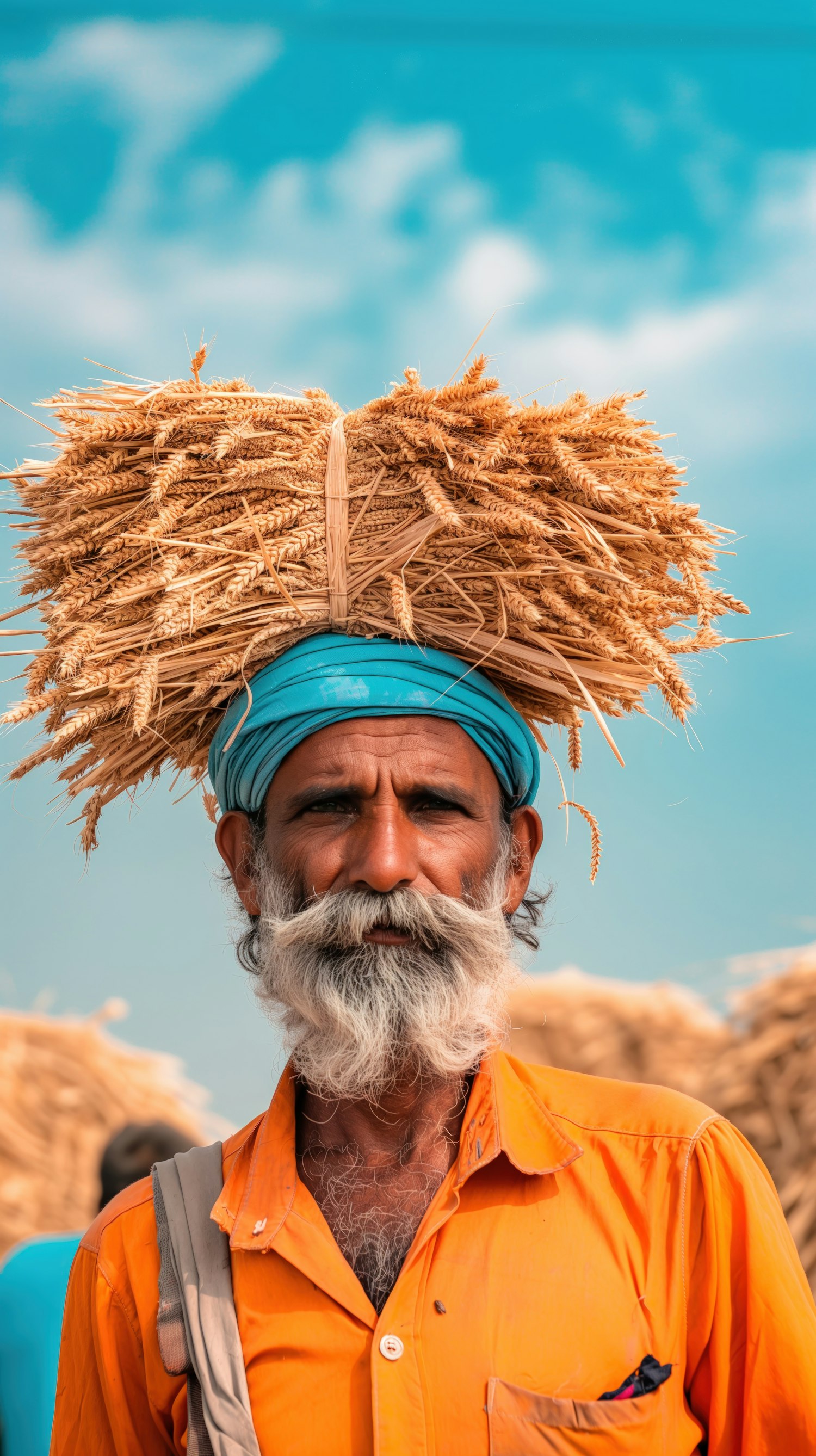 Elderly Man with Wheat Bundle