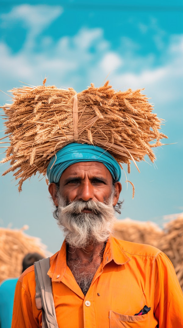 Elderly Man with Wheat Bundle