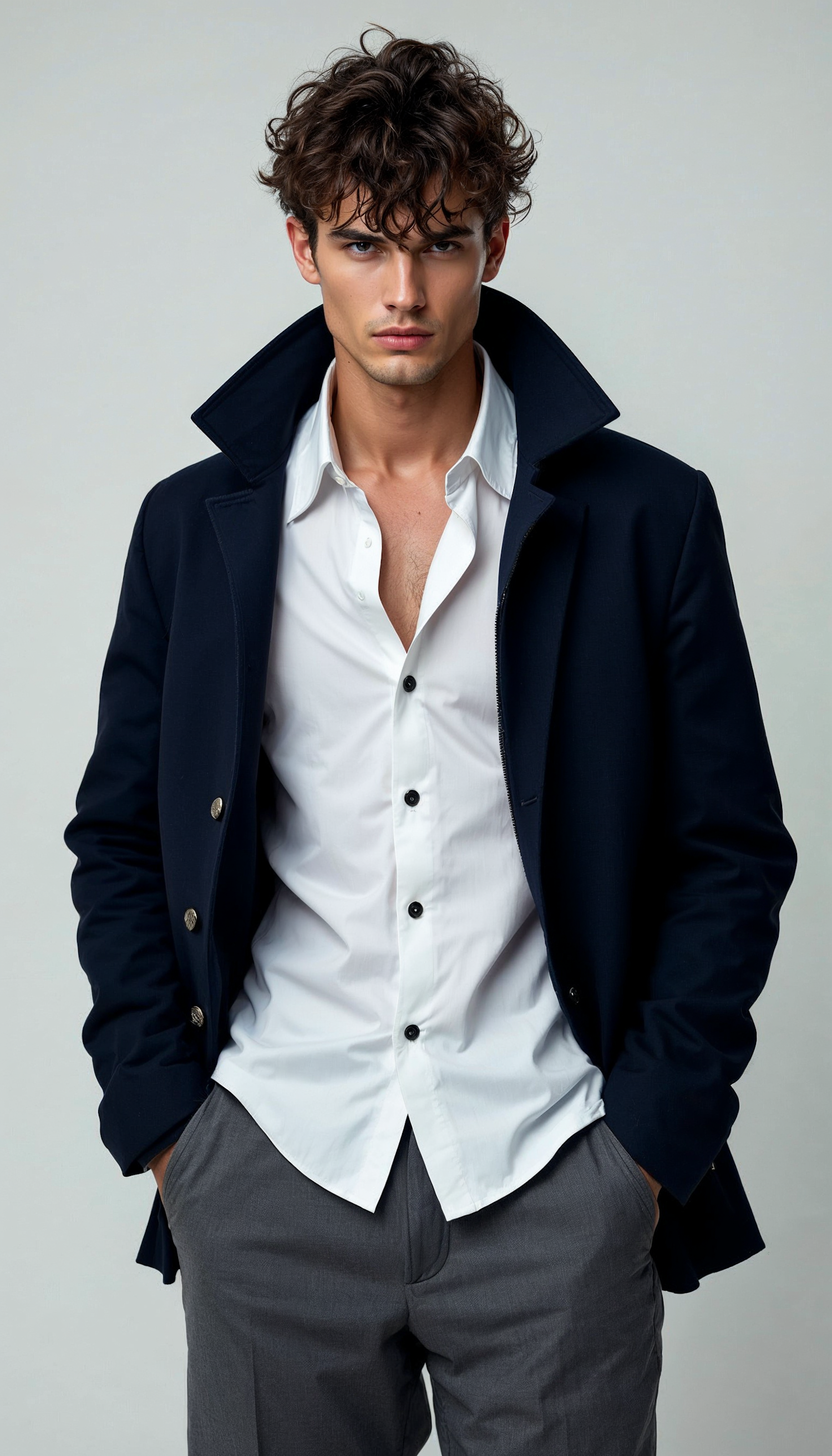 Young Man in Navy Coat