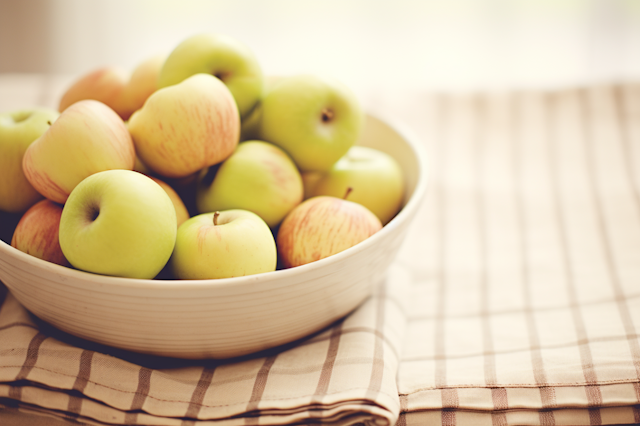 Autumn Harvest Apples in a White Ceramic Bowl