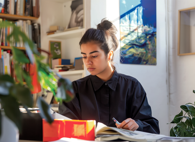 Studious Young Woman at Desk