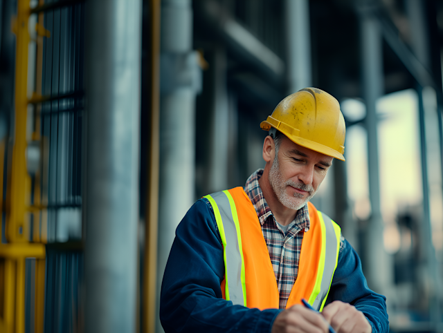 Construction Worker Focused on Task