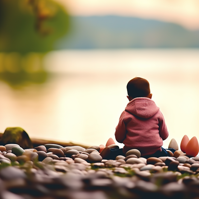 Contemplative Child at Pebble Shore