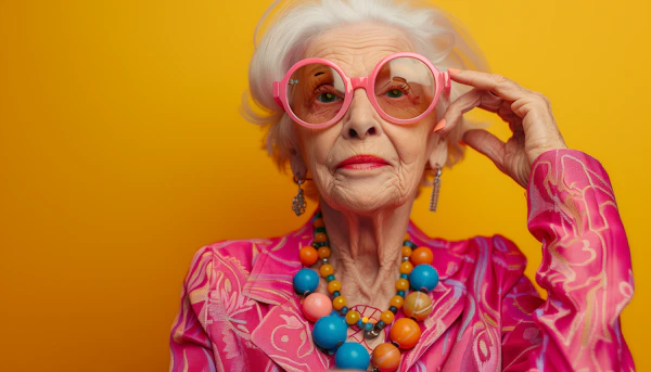 Sophisticated Older Woman with Vibrant Attire