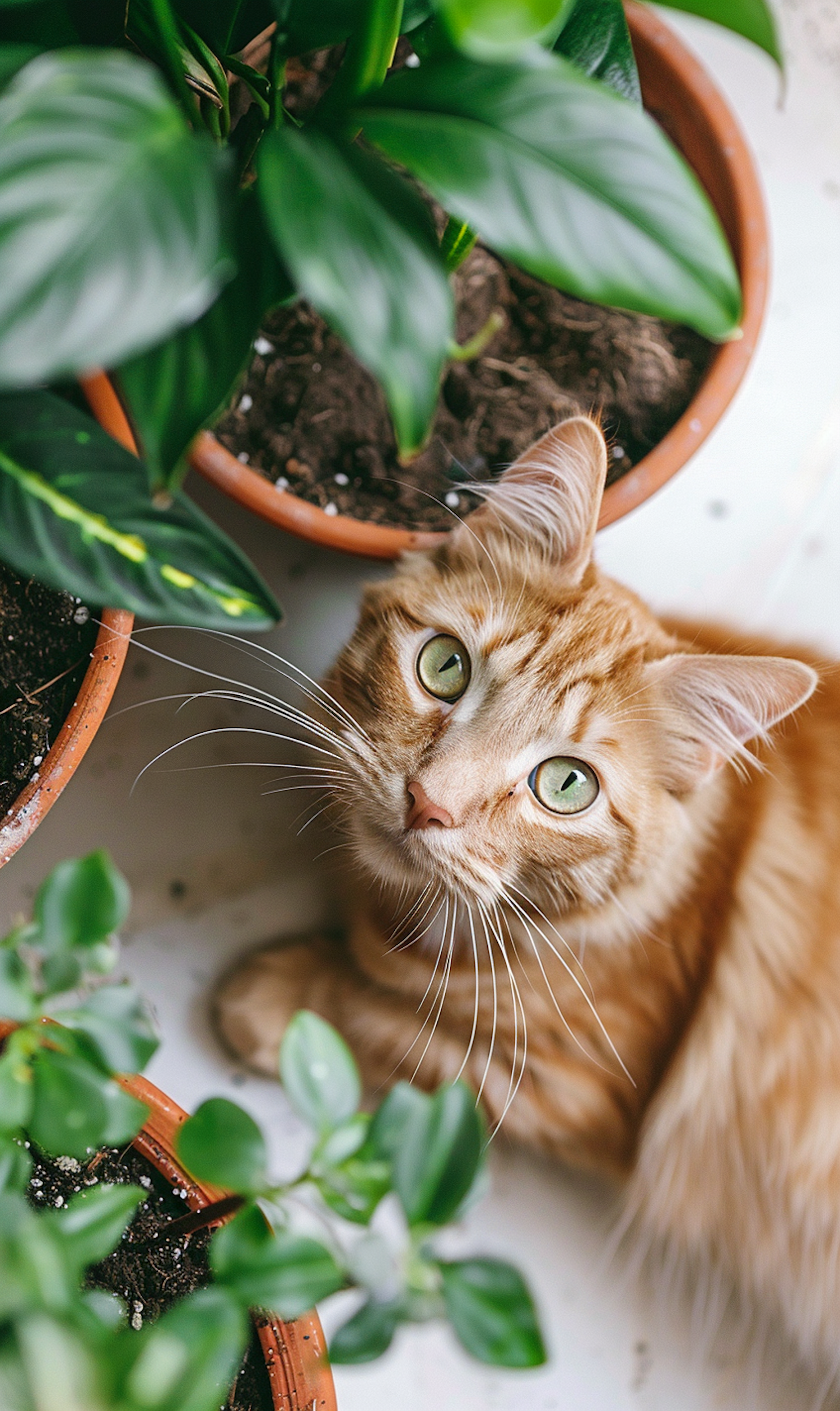 Inquisitive Orange Tabby Cat Amidst Lush Greenery