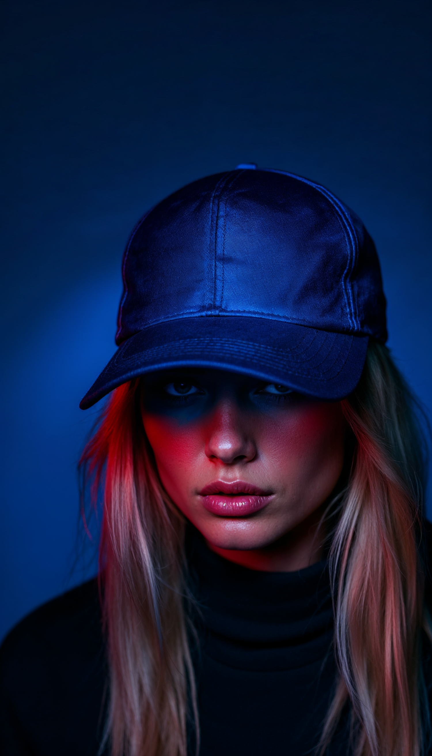 Dramatic Portrait with Blue and Red Lighting