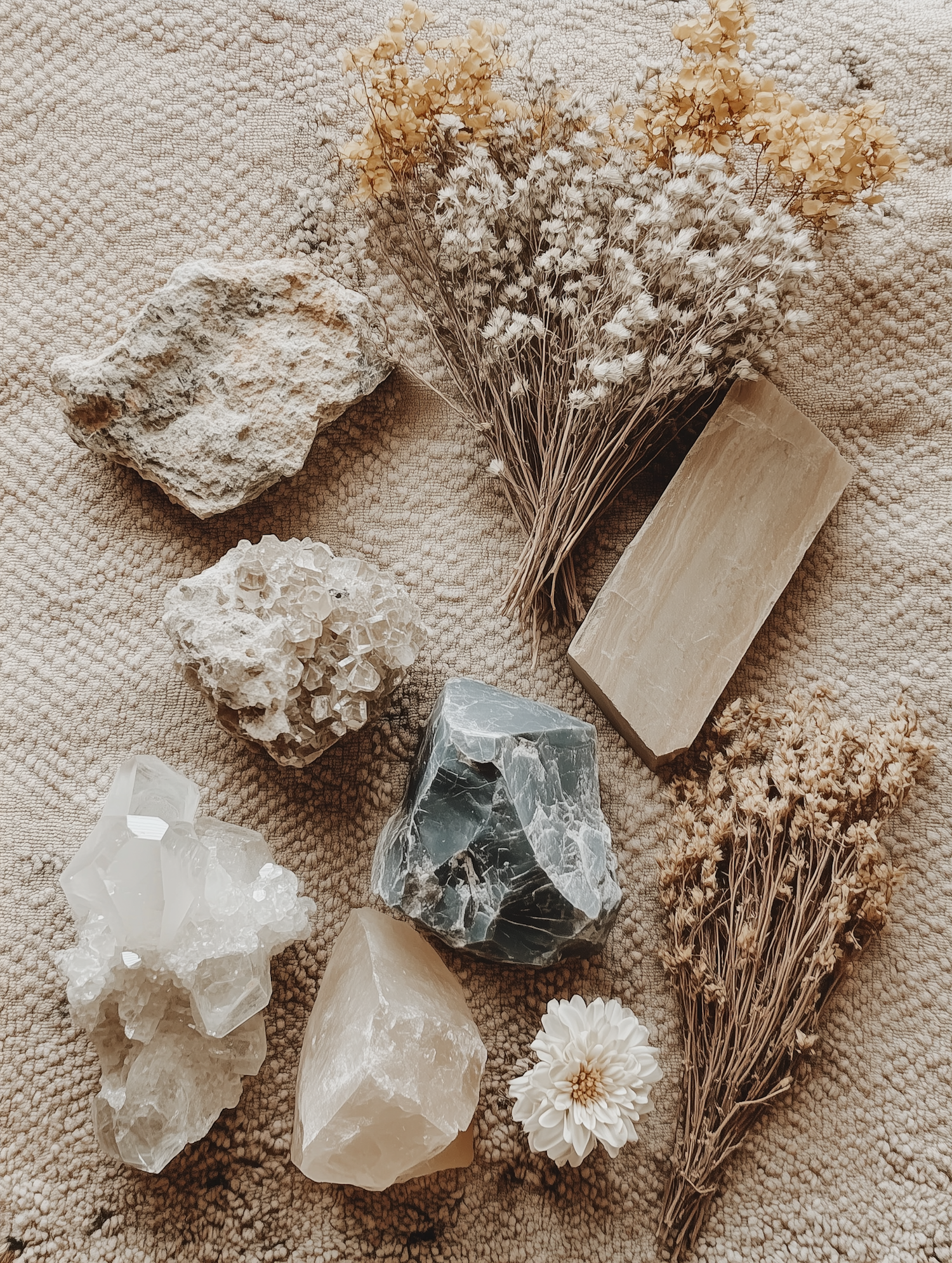 Crystals and Dried Flowers Arrangement