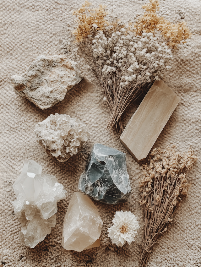 Crystals and Dried Flowers Arrangement