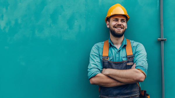 Confident Construction Worker in Yellow Hard Hat