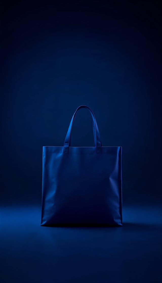 Blue Tote Bag Against Dark Background