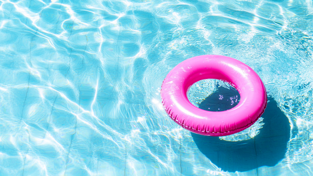 Pink Inflatable Ring in Pool